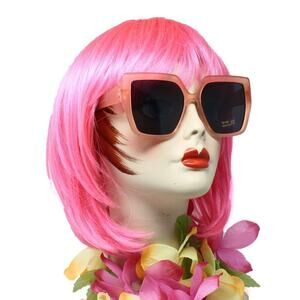 Pink Frame Sunglasses with Dark Lens Bold Square Fashion Retro Shades - Hey Viv